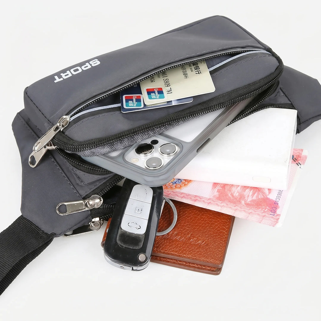Sichere Unisex Gürteltasche mit Reißverschlusstaschen, ideal zum Schutz von Wertsachen auf Reisen & im Alltag.