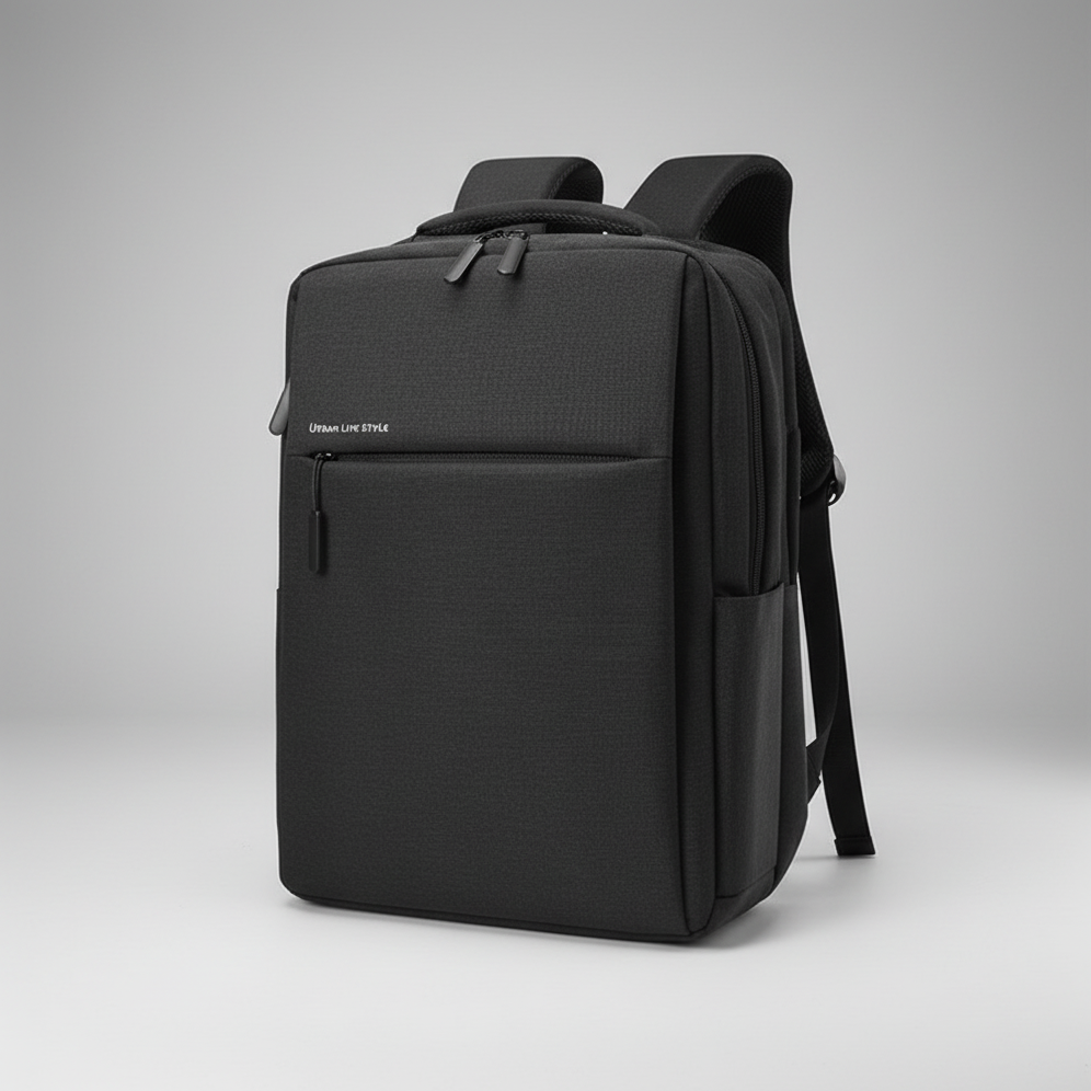 Vordertasche des schwarzen wasserdichten Laptop-Rucksacks, bietet schnellen Zugriff auf wichtige Dinge.