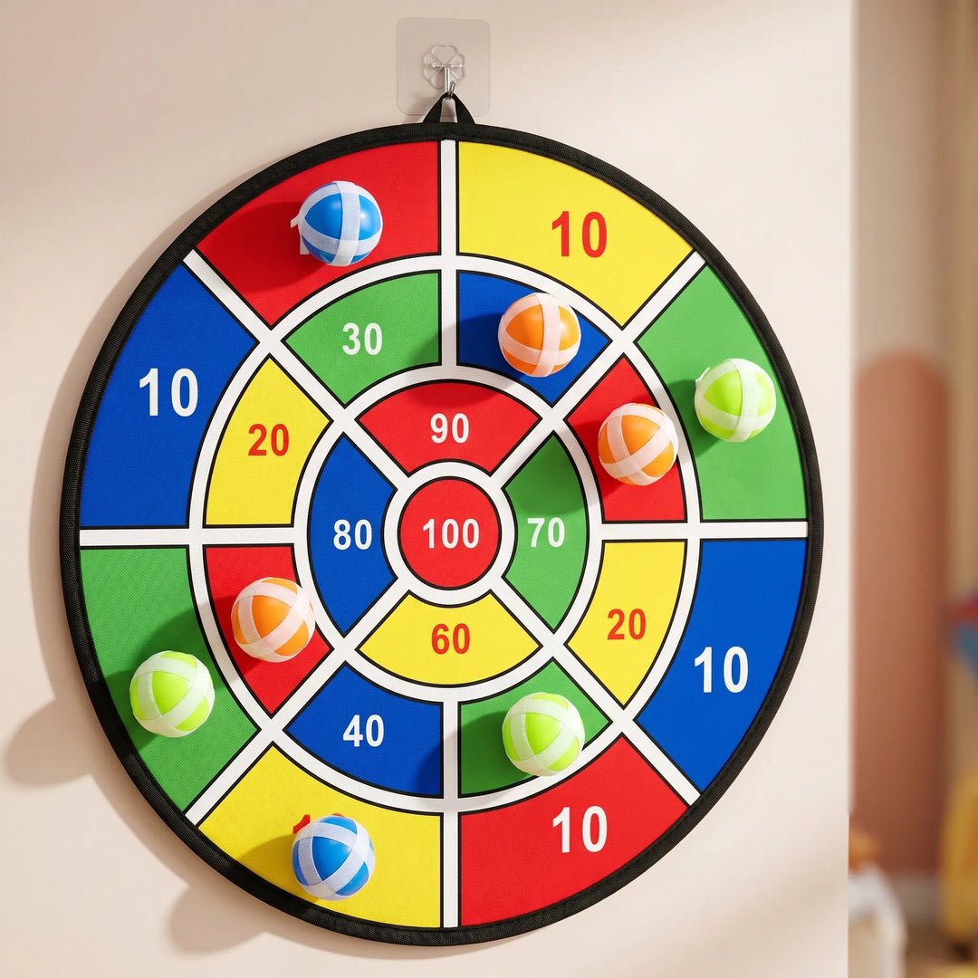 Bunte Klettverschluss-Zielscheibe, Wurfscheibe für Kinder & Erwachsene. Geschicklichkeitsspiel für drinnen & draußen.