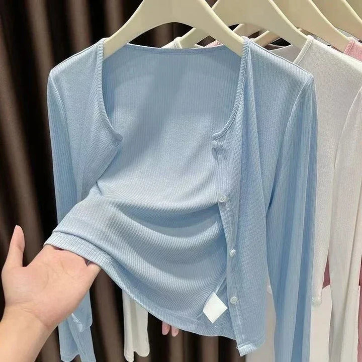 Stylischer Damen Cardigan, gerippt, mit Knopfleiste. Perfekt für Frühling und Sommer.