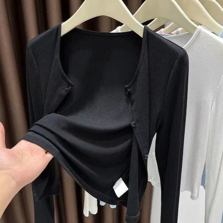 Eleganter Damen-Cardigan, Langarm, gerippt, dehnbar. Perfekt für Frühling und Sommer.