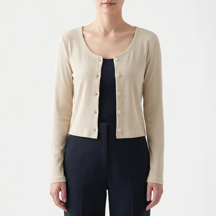 Eleganter Damen-Cardigan mit Knopfleiste, gerippt, Langarm. Ideal für Freizeit im Frühling.
