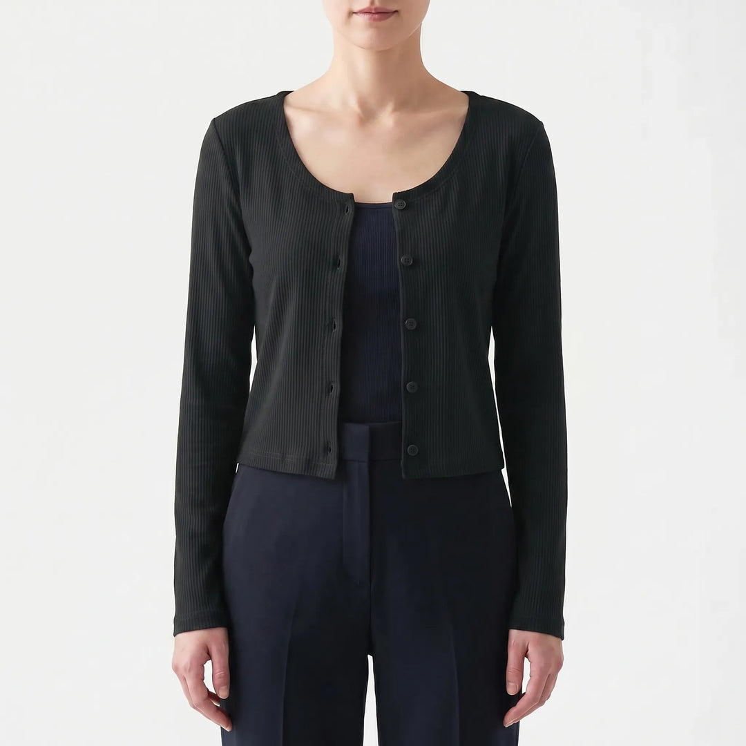 Leichter Damen-Cardigan, Langarm, gerippt. Perfekt für Sommer-Layering.