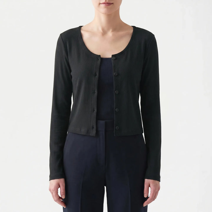 Leichter Damen-Cardigan, Langarm, gerippt. Perfekt für Sommer-Layering.