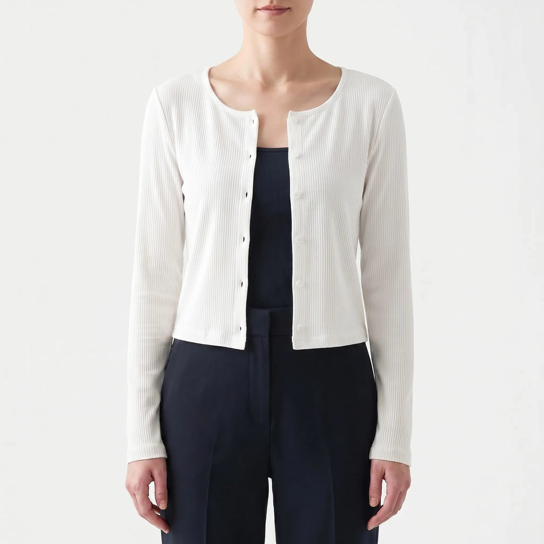 Frühlingshafter Damen Cardigan, leicht, gerippt, mit Knopfleiste. Perfekt für vielseitige Looks.
