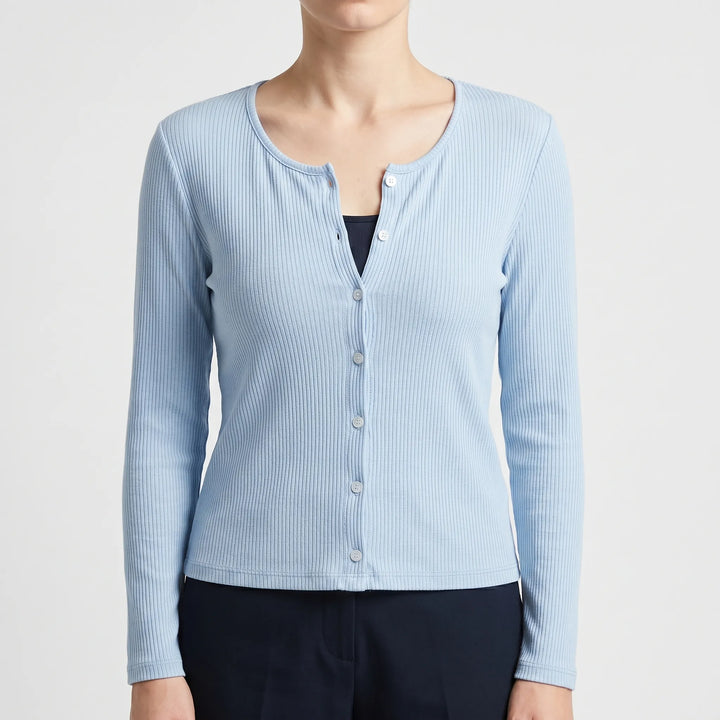 Gemütlicher Damen Langarm-Cardigan, gerippt, leicht. Ideal für Freizeit und Layering.