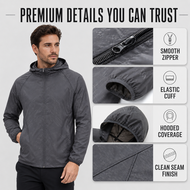 Moderne unisex Wanderjacke mit Kapuze, atmungsaktiv & leicht für jedes Outdoor-Abenteuer.