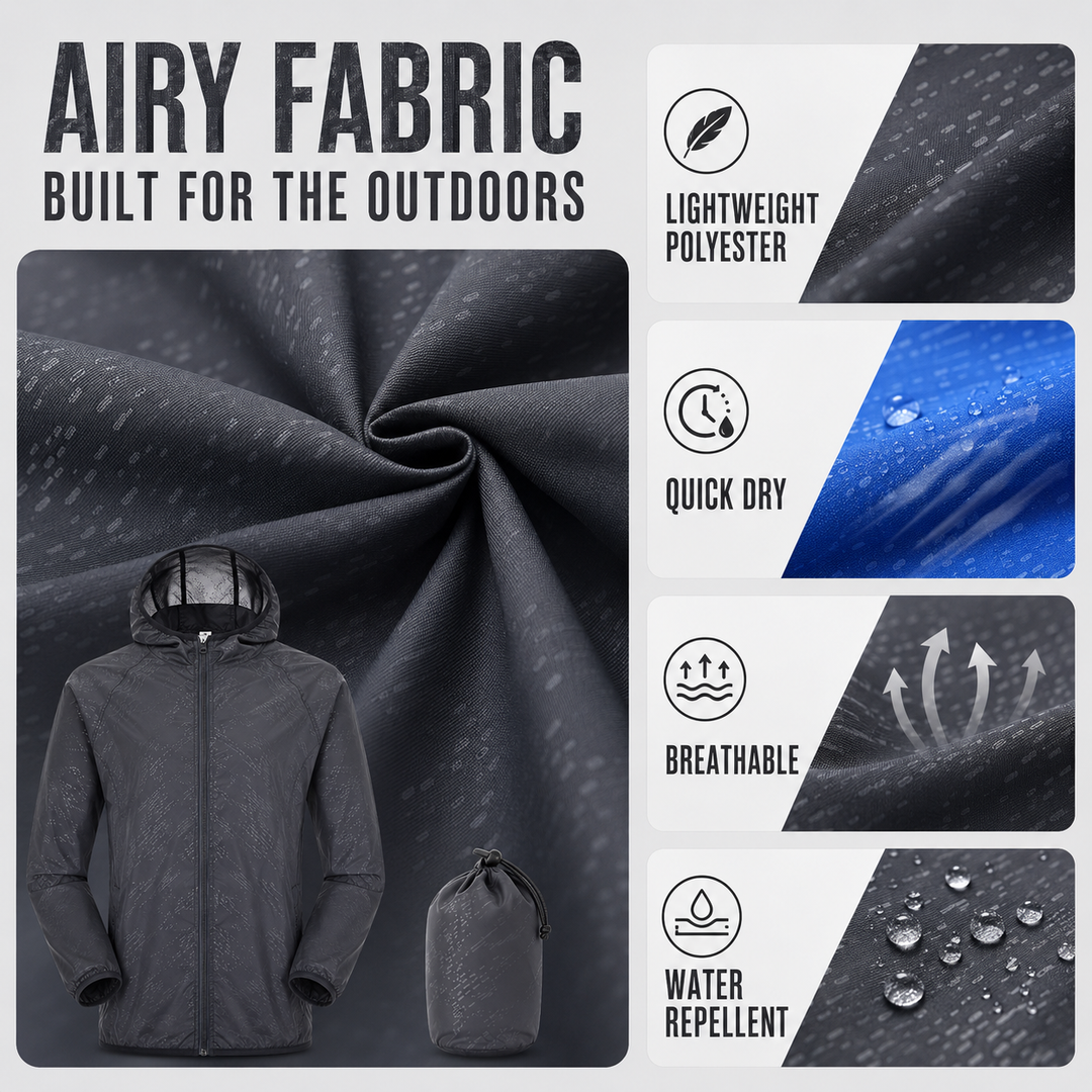 Robuste Outdoor-Jacke, unisex, leicht & packbar, winddicht für alle Wetterbedingungen.