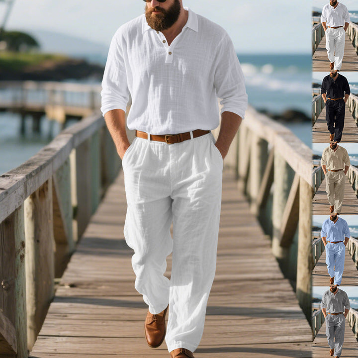Herren Freizeit Zweiteiler Set mit Poloshirt & bequemer Hose für lässigen Sommer- & Frühlingskomfort.