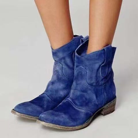 Braune Damen Stiefeletten im Western-Stil, ideal als Alltagsschuhe mit Blockabsatz & rutschfester Sohle.