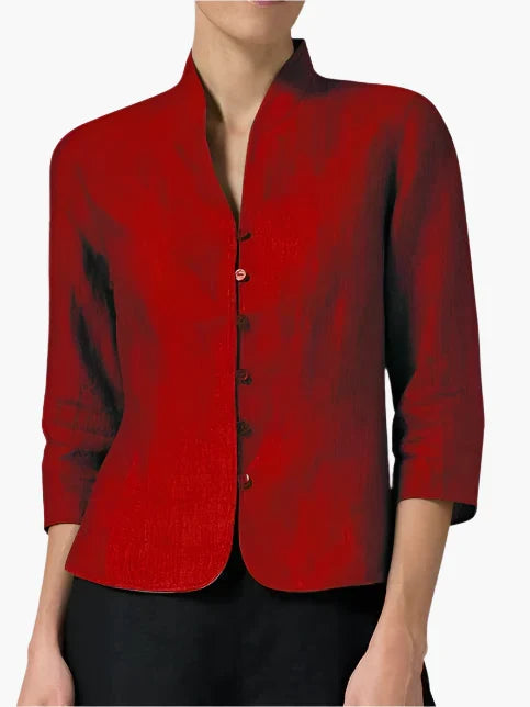 Blauer Damen Blazer Stehkragen, elegant für Business & Freizeit. Vielseitige Damenmode, 3/4 Ärmel.