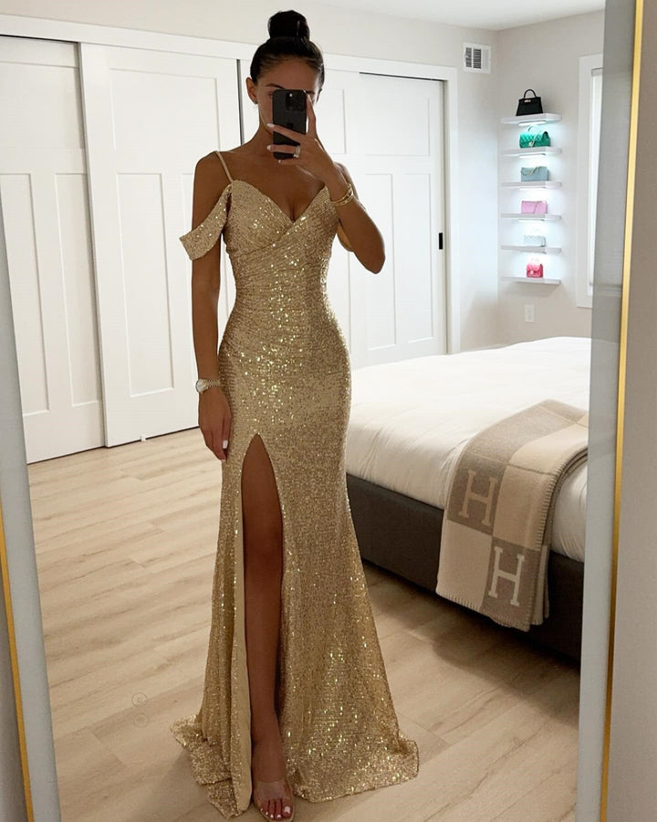 Festliches Partykleid für Damen, figurbetont mit elegantem Schulterdetail, ideal als Hochzeitsgast-Outfit.