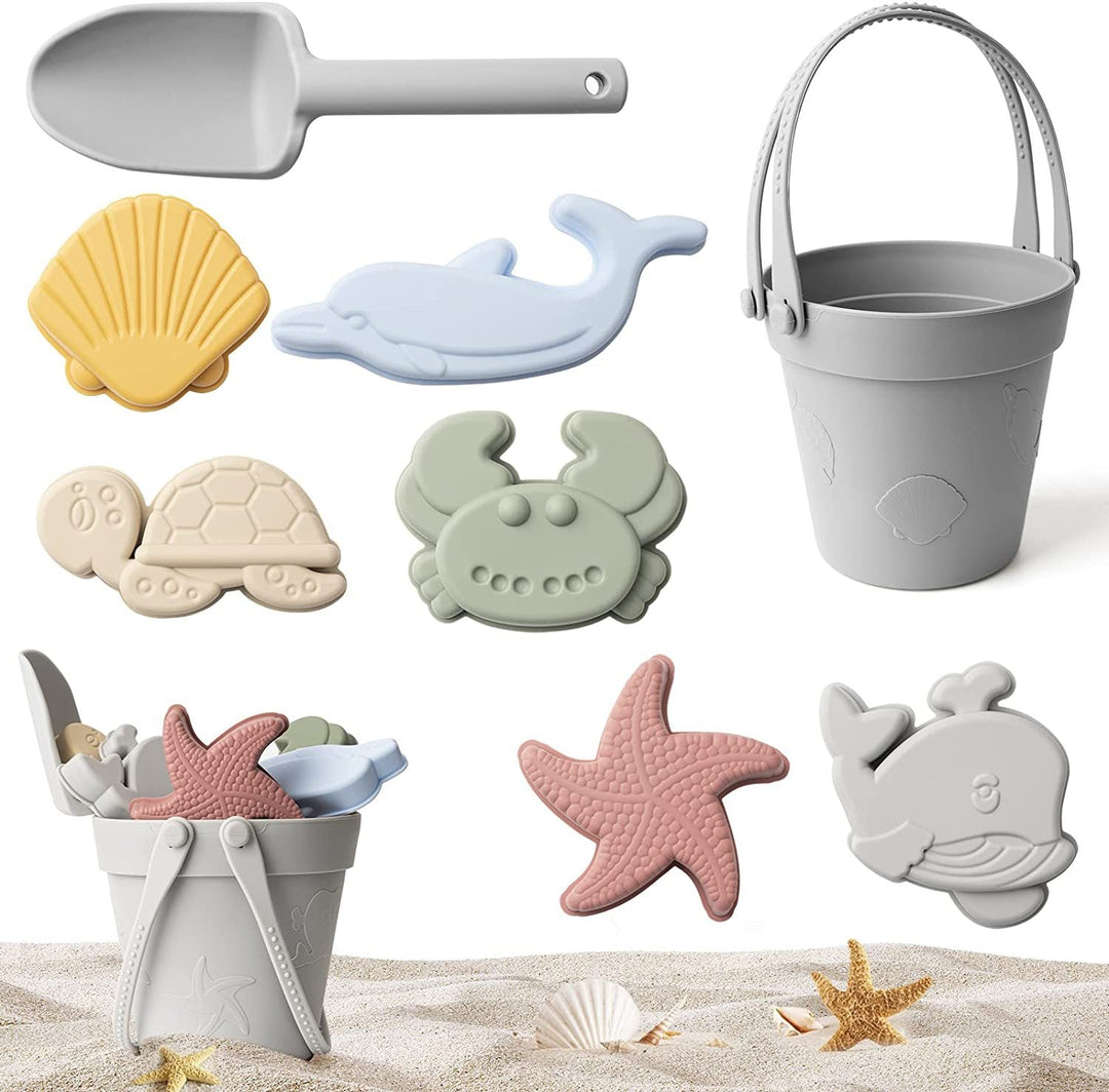 Hochwertiges Silikonspielzeug-Set für Kinder in Grün & Gelb, perfekt für Strand & Sandkasten-Spiel.