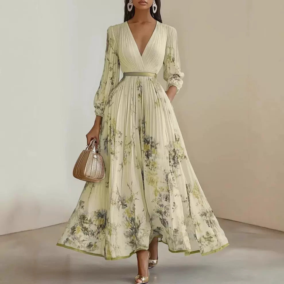 Fließendes elegantes langes Damen Maxikleid mit Blumenmuster. Romantisch & bequem für Sommer und festliche Anlässe.