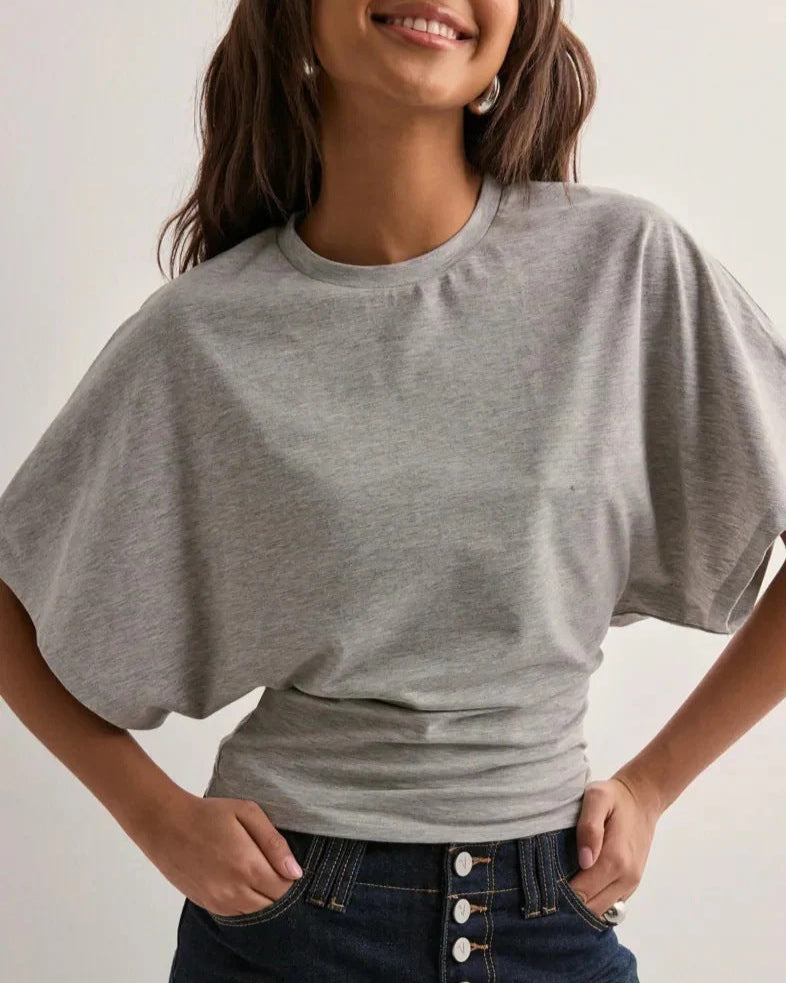 Modisches Damen Langarmshirt mit Rundhals & Fledermausärmeln; bequemer, lockerer Oversize Pullover.