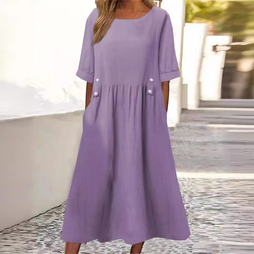 Modisches lockeres Midikleid für Damen, mit praktischen Taschen, ideal für Sommer und entspannten Urlaub.