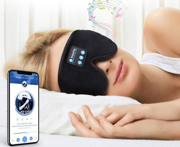 Weiche Augenmaske mit Bluetooth-Kopfhörern für tiefe Entspannung, Meditation & gesunden Schlaf; ein Wellness-Gadget.