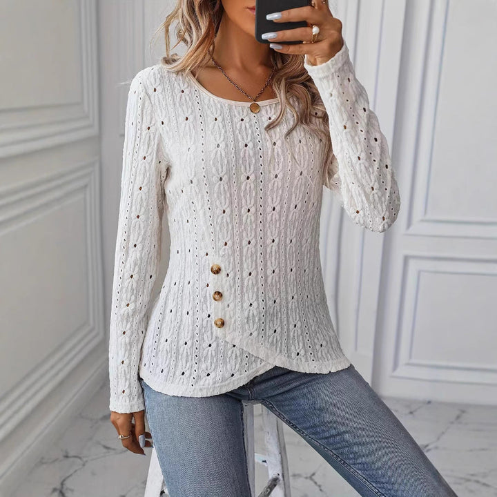 Stilvolles & bequemes Damen Jacquard Langarmshirt in Weiß. Elegantes Rundhals-Oberteil mit feinem Muster für jeden Anlass.