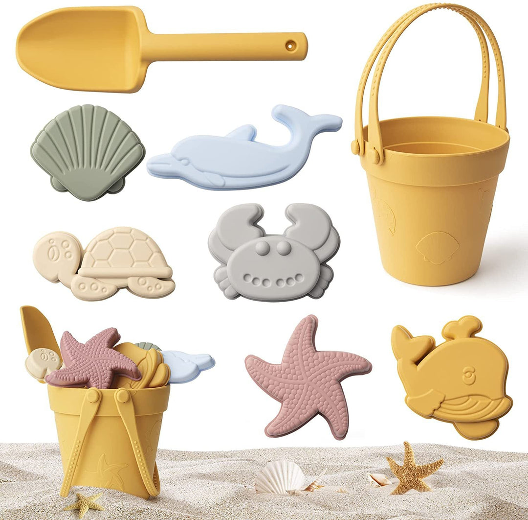 Kreatives Sandspielzeug für Kinder: Silikon-Eimer, Schaufel & Formen für Strand, Sandkasten & Sommermonate.