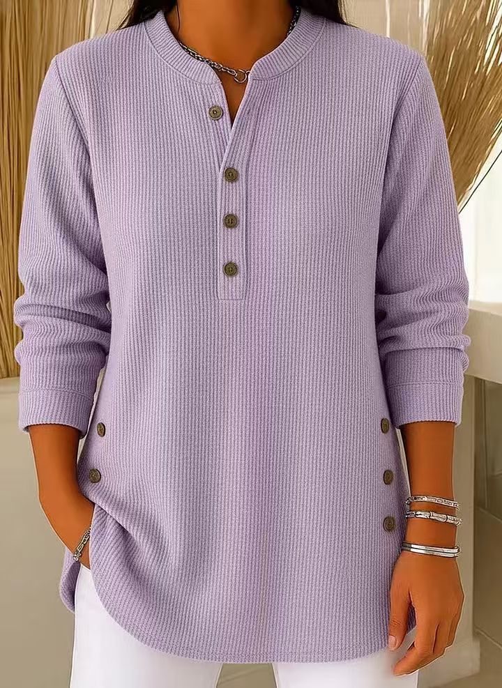 Modische Damen Tunika Langarm im lockeren Schnitt, bequem & elegant, mit Knopfleiste. Vielseitiges Damenhemd.