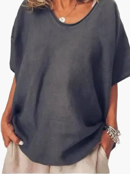 Modernes Damen T-Shirt, locker geschnitten, Oversize mit V-Ausschnitt, atmungsaktiv, ideal für Komfort.