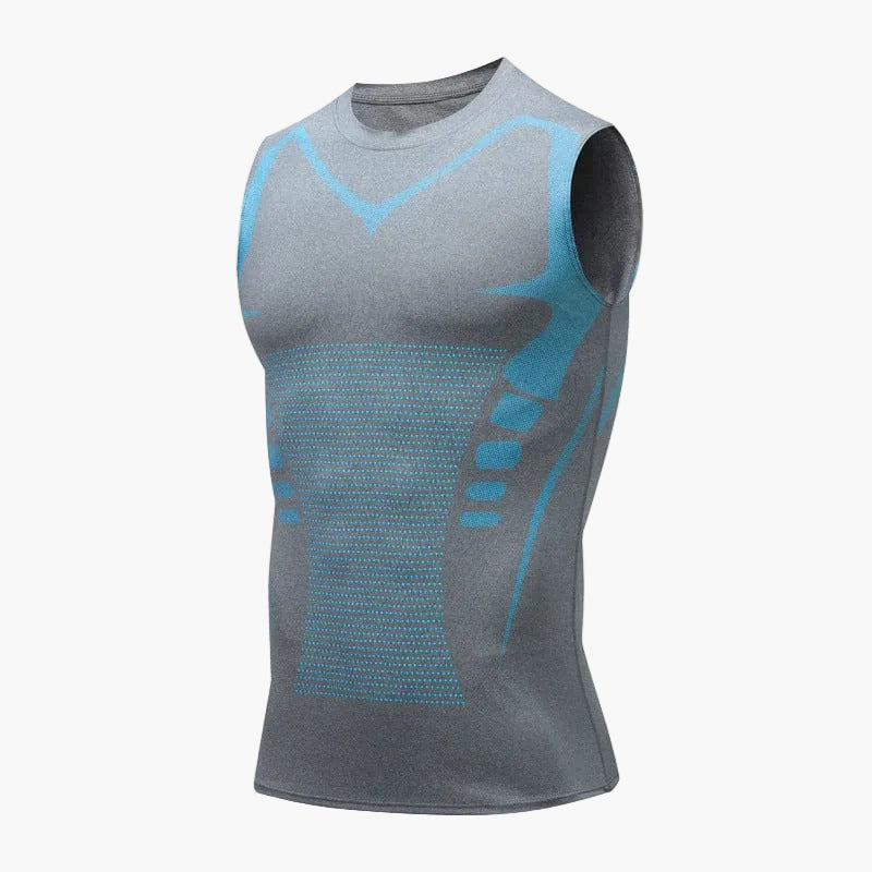 Schwarzes Herren Kompressionsshirt ärmellos, Rückansicht. Ideal für Laufshirt, Gym & Workout.