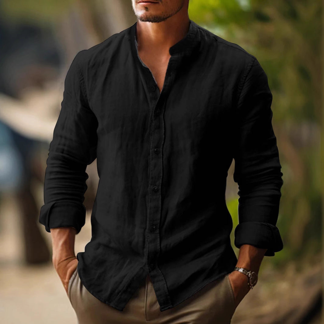 Elegantes Herren Sommerhemd mit Stehkragen, leicht und vielseitig für stilvolle Freizeitlooks.