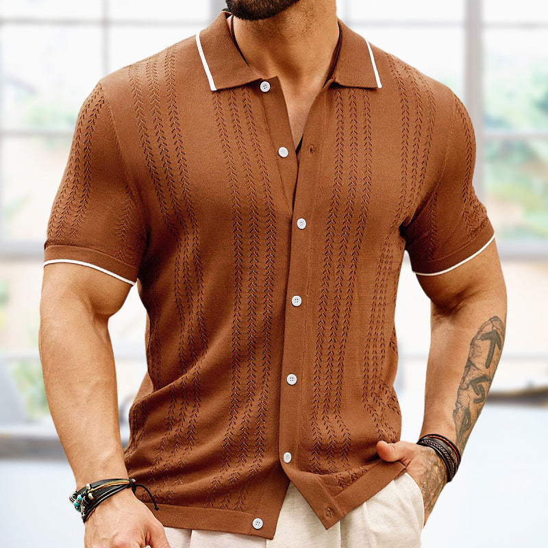 Vielseitiges Herren Basic Polo-Shirt mit Kurzarm und Knopfleiste, gestreift. Perfekt für Casual & Business.