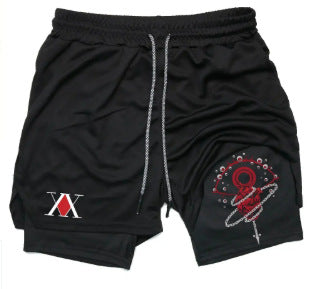 Schwarze Herren 2-in-1 Sportshorts mit Kompressionshose für Gym & Athletik, maximale Leistung.