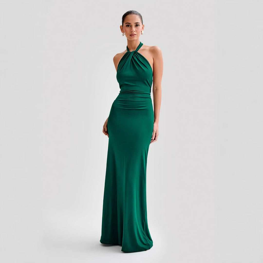 Elegantes langes Damen Neckholder Sommerkleid, perfekt als Abendkleid oder festliches Urlaubs-Outfit.