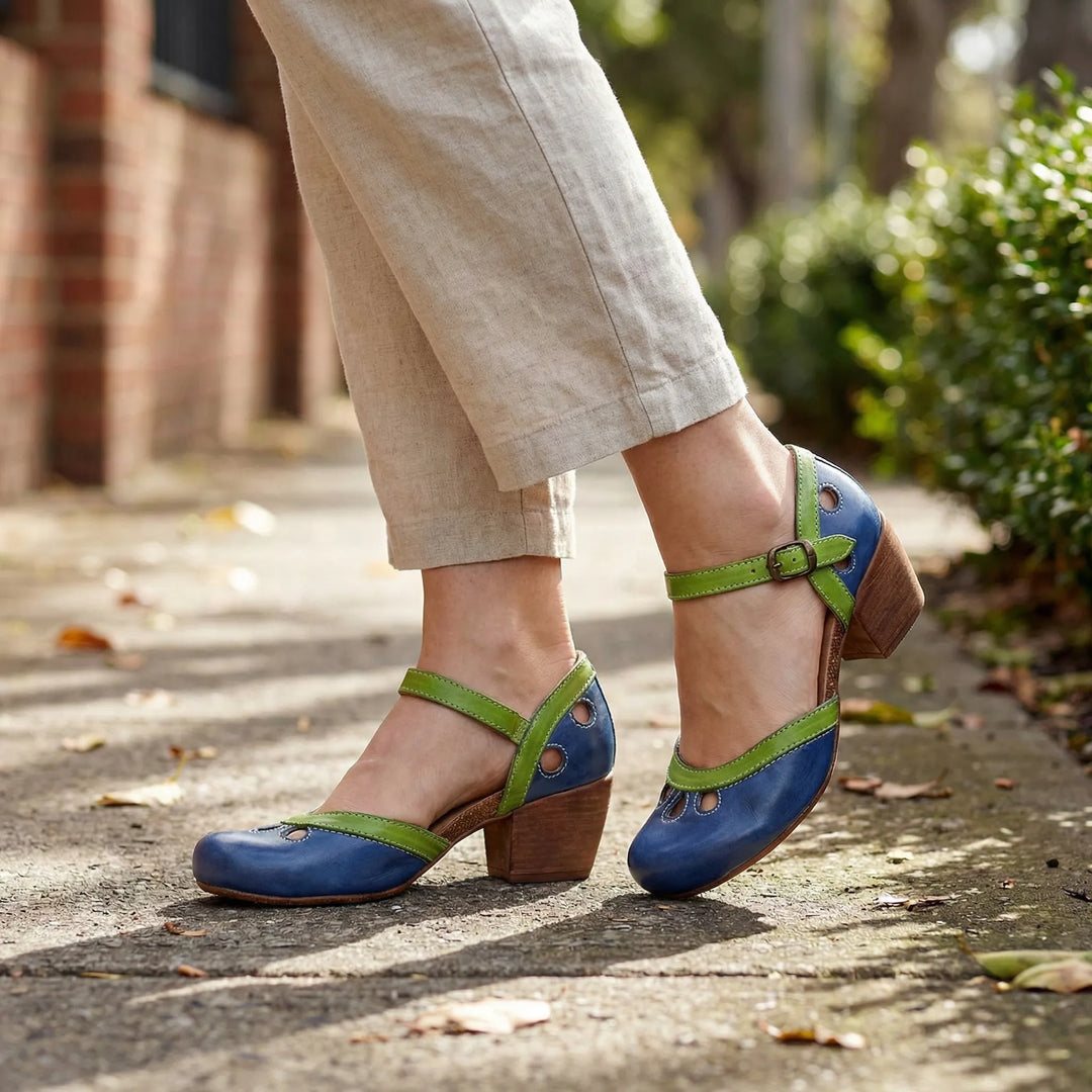 Damen Offene Blocksandalen Sophia für Sommer & Frühling. Komfortable Riemchensandalen mit Absatz für Eleganz.