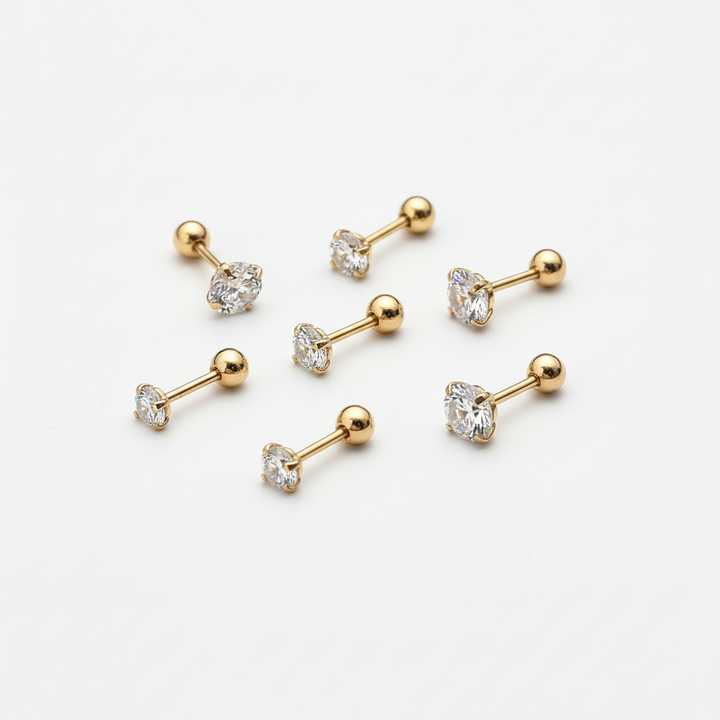 Glänzende Titanstahl Ohrstecker für Damen, besetzt mit strahlendem Zirkonia, klassisch und minimalistisch.