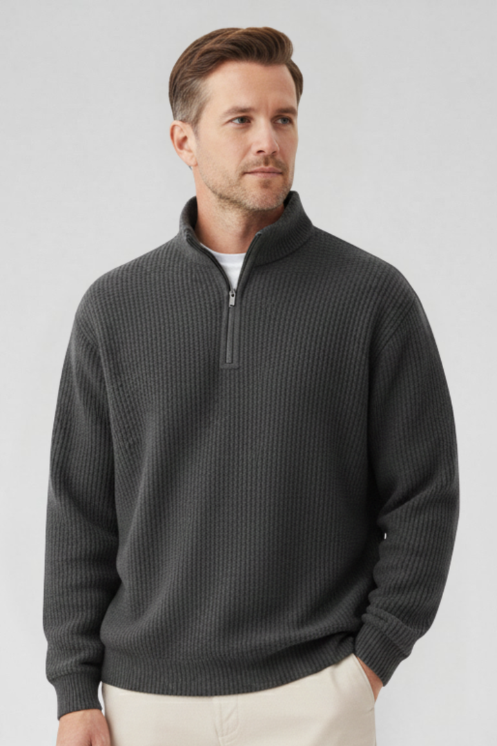 Eleganter Herren Langarm-Pullover mit Reißverschluss & Stehkragen, ein vielseitiges bequemes Oberteil.