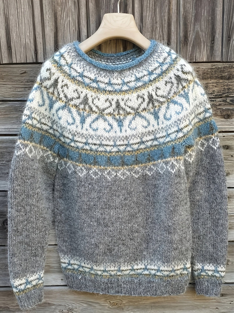 Eleganter Damen Strickpullover mit Rundhals und modernem Muster. Ideal für warmen Alltagskomfort und Freizeit.