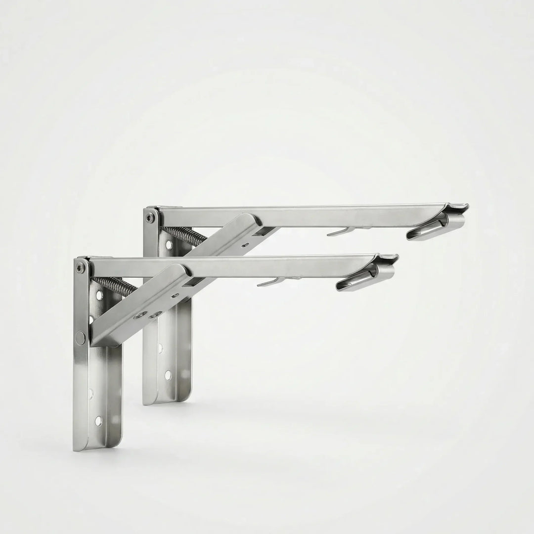 Platzsparende klappbare Regalhalterung zur Wandmontage, ideal für Küche oder Home Office, silber.