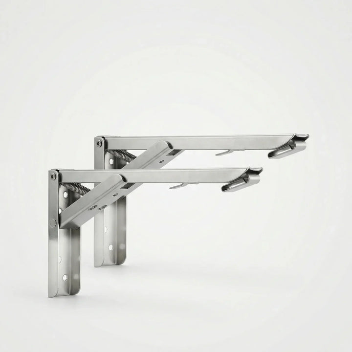 Platzsparende klappbare Regalhalterung zur Wandmontage, ideal für Küche oder Home Office, silber.