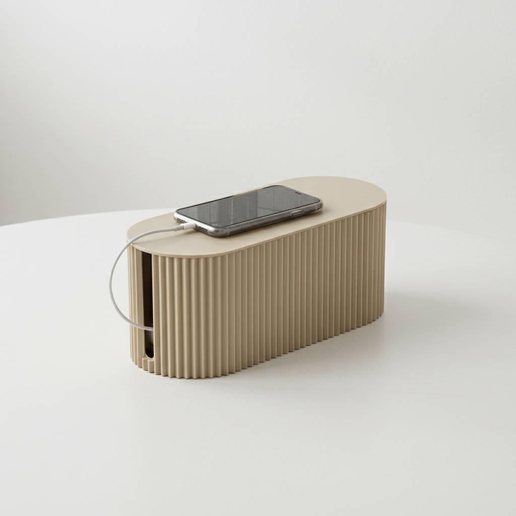 Braune Kabelbox und Kabel Organizer für effizientes Kabelmanagement. Ordnet Elektronik und verhindert Kabelsalat sicher.