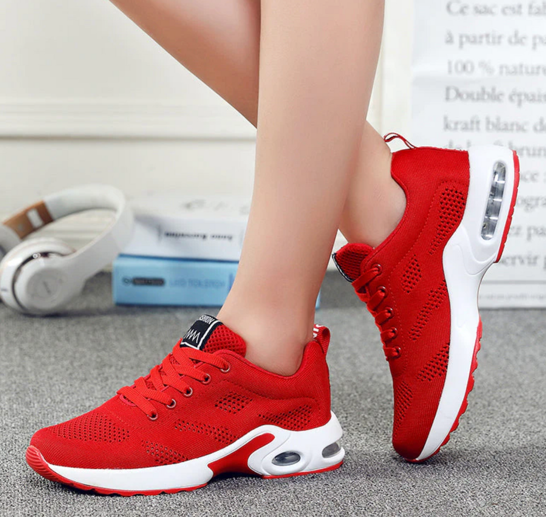 Damen Laufschuh mit Luftpolster am Fuß getragen, bequemer Sneaker für Laufen, Sport und den täglichen Gebrauch.