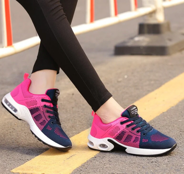 Paar leichter Damen Laufschuhe mit Luftpolster, stylische und bequeme Sneaker für Sport, Alltag und Freizeit.