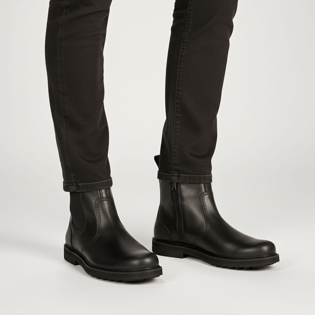 Stilvolle Herren Chelsea Boots mit orthopädischer Fußgewölbestütze, bequem & warm für kalte Tage.