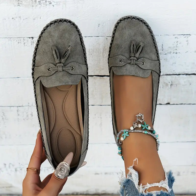 Sommerschuhe Damen: leichte orthopädische Loafer mit Schleife, atmungsaktiv & elegant.