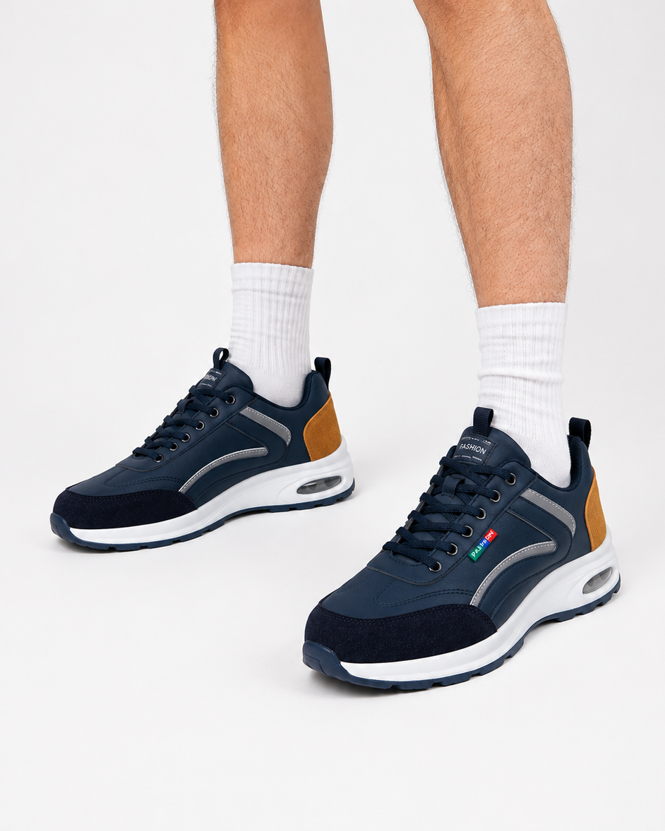 Bequeme blaue Herren Walkingschuhe, orthopädisch; bieten Unterstützung für schmerzfreie aktive Tage.