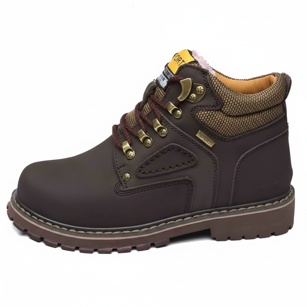 Detailaufnahme des wasserdichten Obermaterials und des warmen Futters der orthopädischen Winterschuhe.