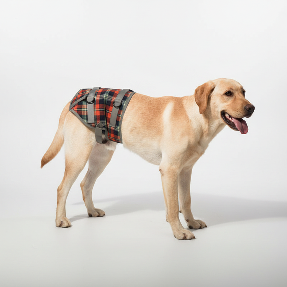 Senioren-Hund mit PawRelief Orthopädischem Geschirr läuft wieder. Ideale Unterstützung für Hinterbeine bei Arthritis und Genesung.