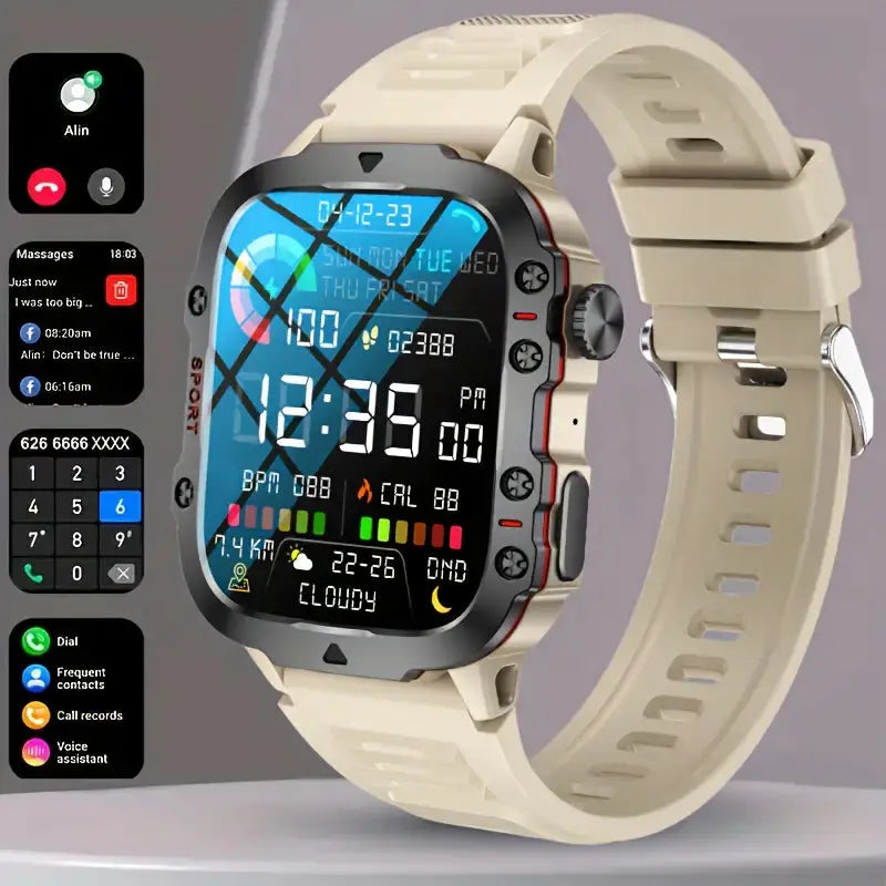 Display der robusten Herren Smartwatch: Anzeige von Aktivitäts- und Gesundheitsdaten, wasserdicht, Sportuhr.