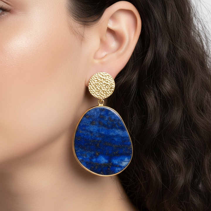 Exklusive Damen Ohrringe: ovale Edelsteine aus Lapislazuli & Tigerauge, perfekter, eleganter Schmuck.