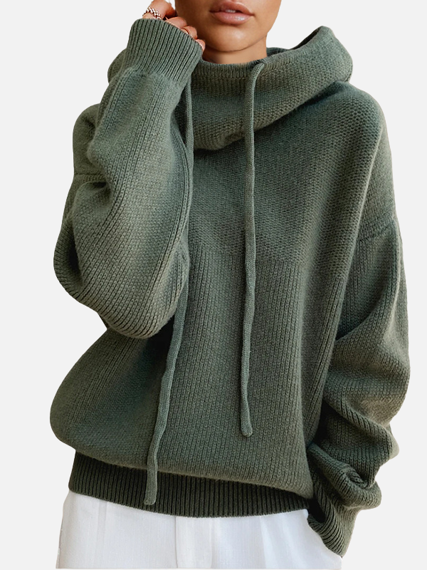 Damen Oversize Strickhoodie mit Kapuze, gemütlich & warm für Winter und Freizeitmode.