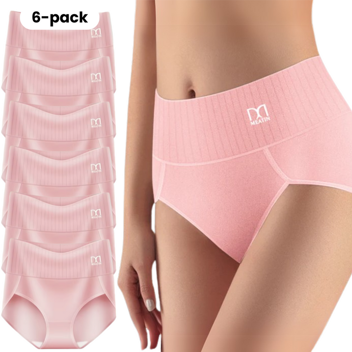 Nahaufnahme atmungsaktiver Stoff von Damen Unterwäsche, hohe Taille. Weicher, bequemer Slip.