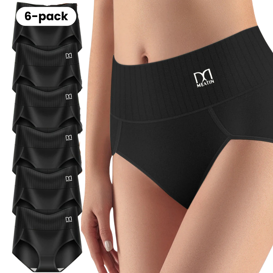 Damen 6er-Pack atmungsaktive Unterwäsche hohe Taille Bauchstütze beige. Komfortabler nahtloser Slip.