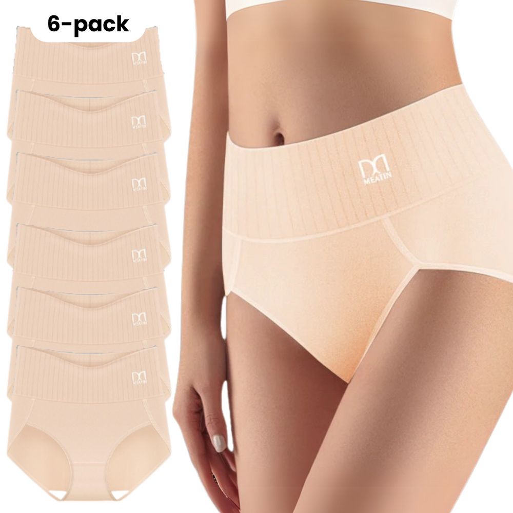 Bequemer 6er-Pack Damen Slip mit hoher Taille, atmungsaktiver Stoff, sanfte Bauchstütze, nahtlos.